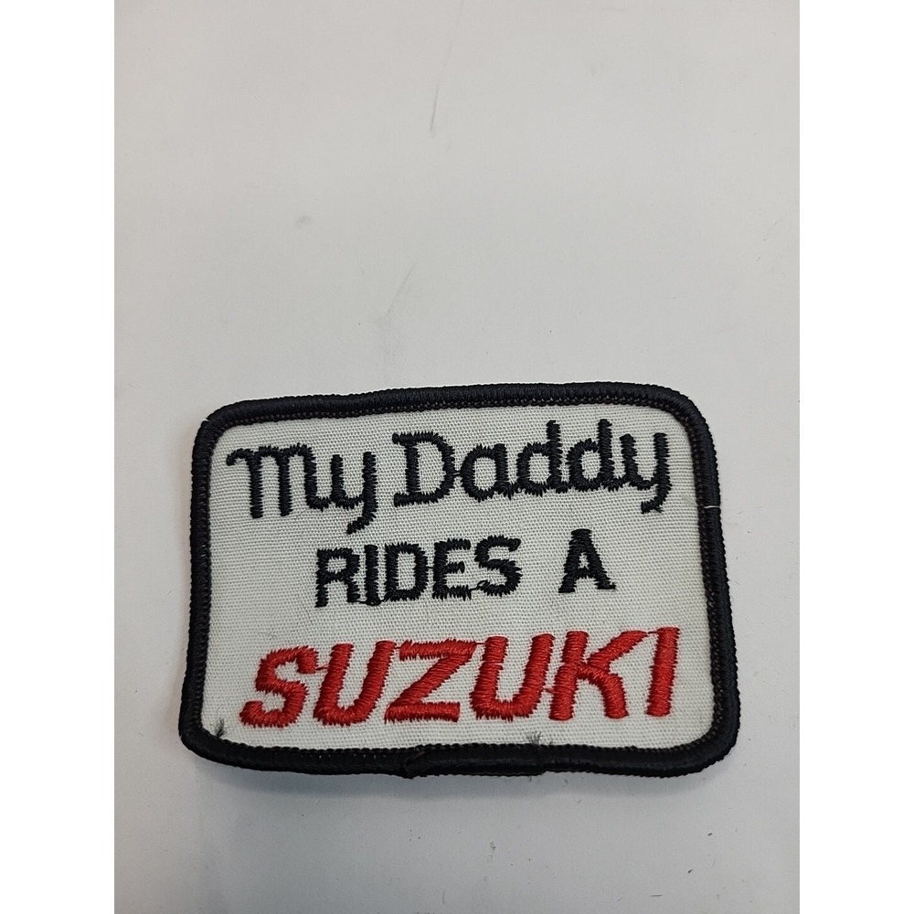 Vintage "My Daddy Rides a Suzuki" Motorcycle Biker Riding Iron On Patch